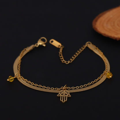 Gold Hamsa Hand Layered Bracelet - Protection Charm Jewelry for Women