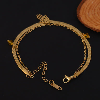 Gold Hamsa Hand Layered Bracelet - Protection Charm Jewelry for Women
