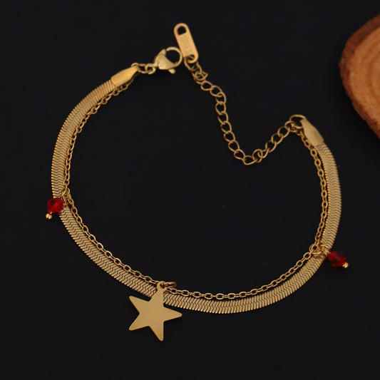 Twinkling Star Gold Herringbone Chain Bracelet for Women