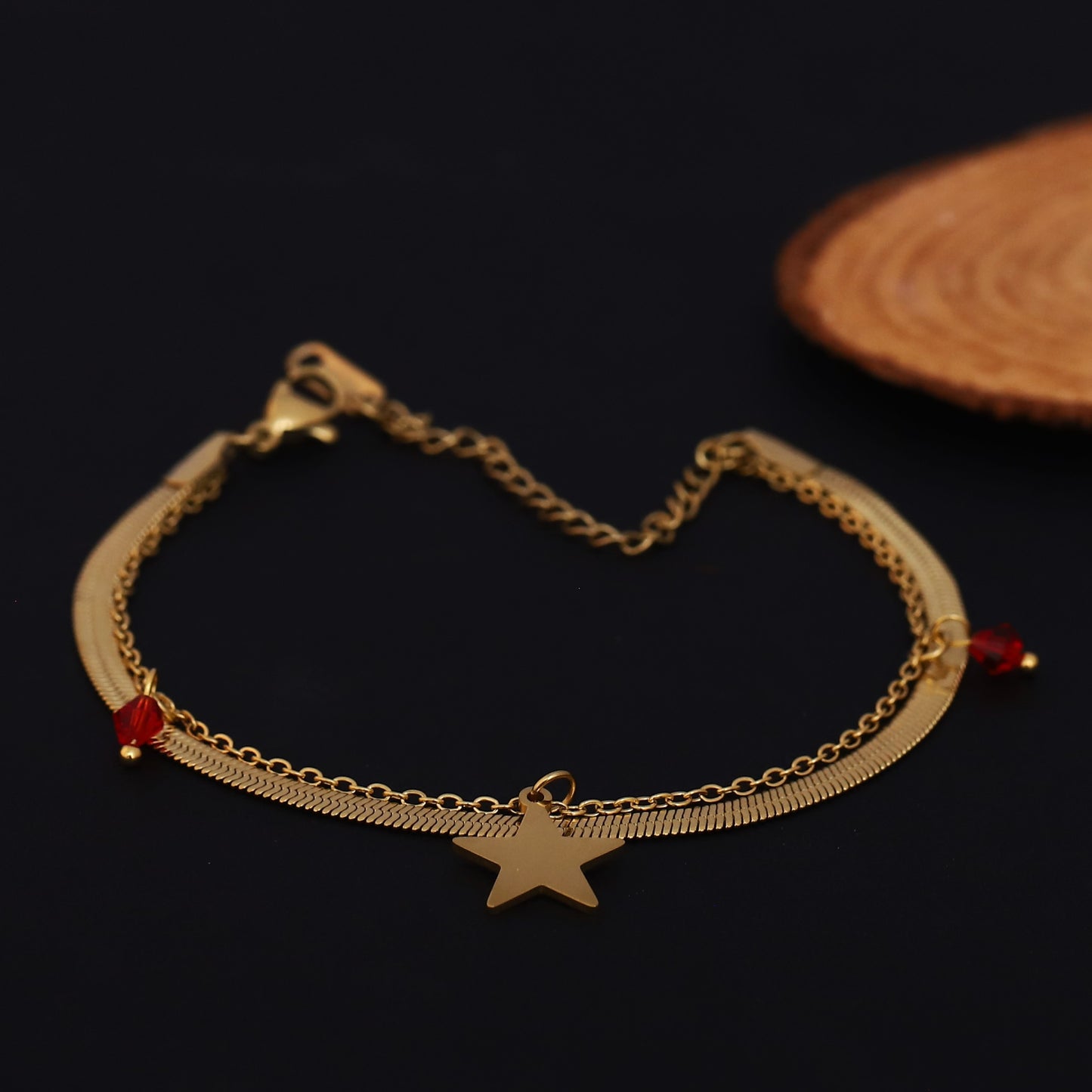 Twinkling Star Gold Herringbone Chain Bracelet for Women