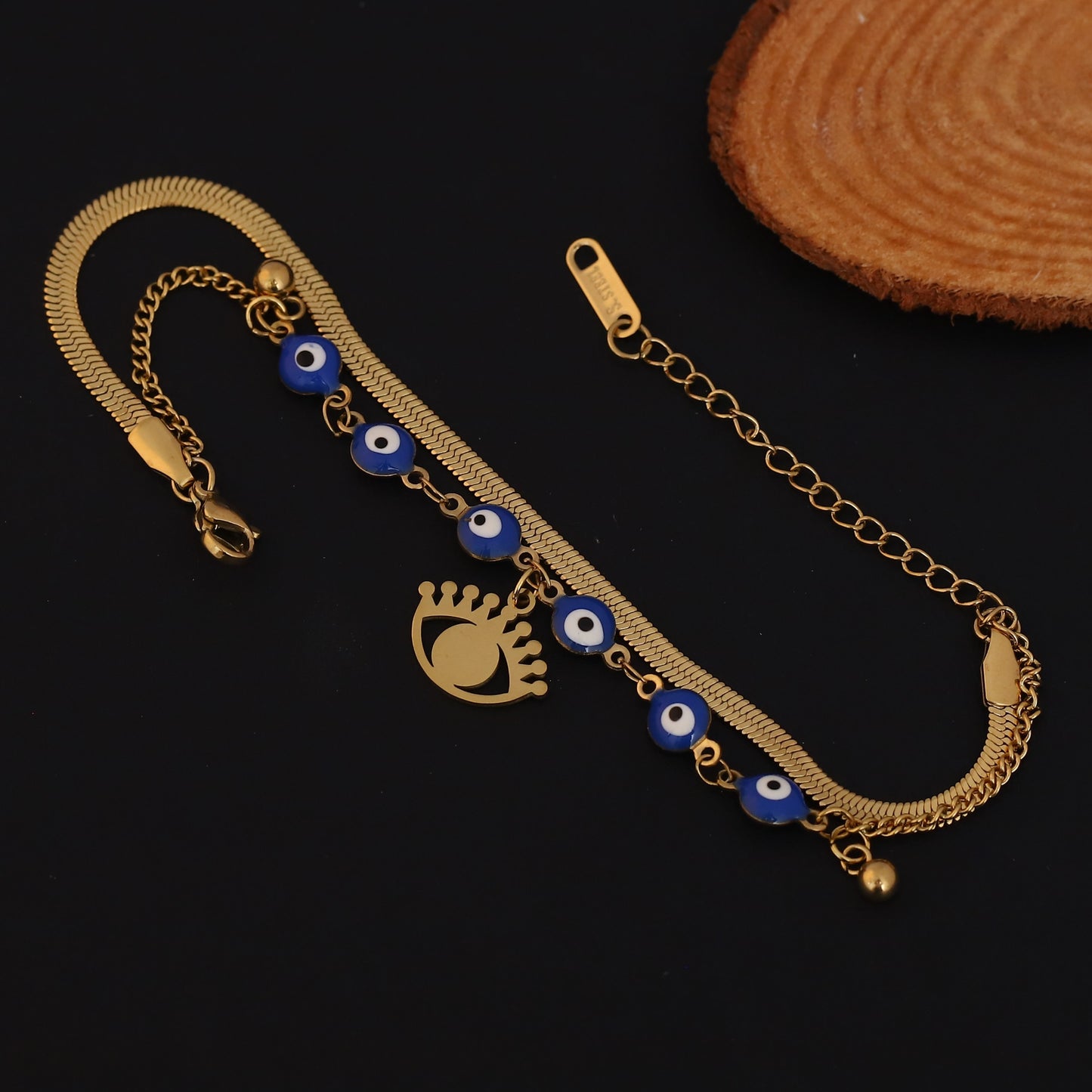 Gold Evil Eye Charm Bracelet - Layered Protection Jewelry for Women