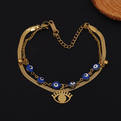 Gold Evil Eye Charm Bracelet - Layered Protection Jewelry for Women