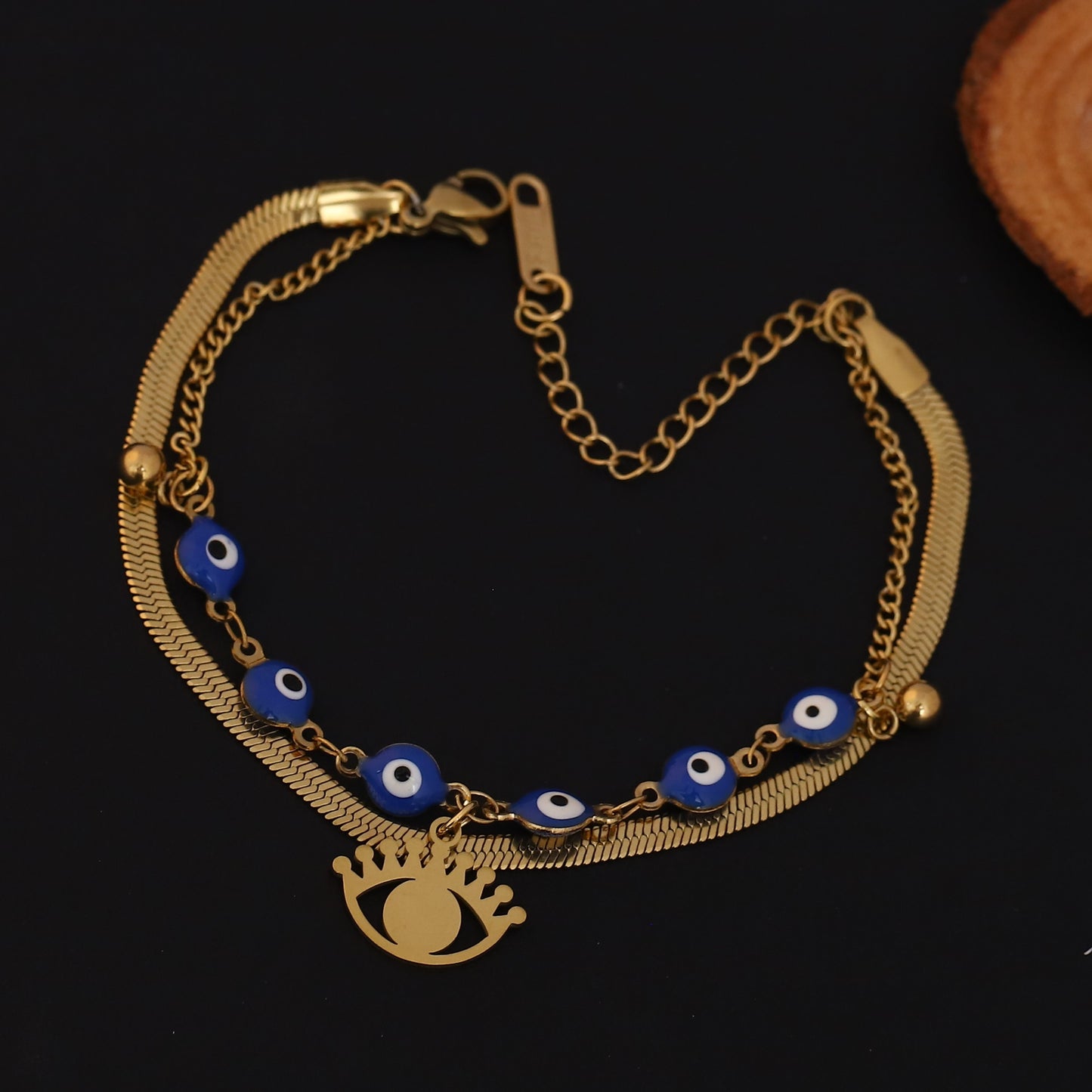 Gold Evil Eye Charm Bracelet - Layered Protection Jewelry for Women