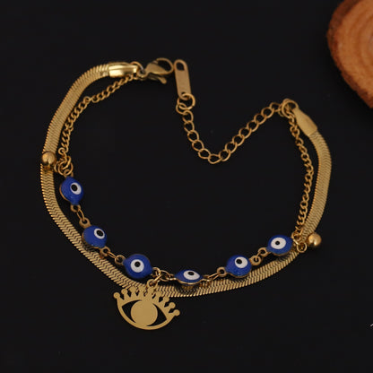 Gold Evil Eye Charm Bracelet - Layered Protection Jewelry for Women