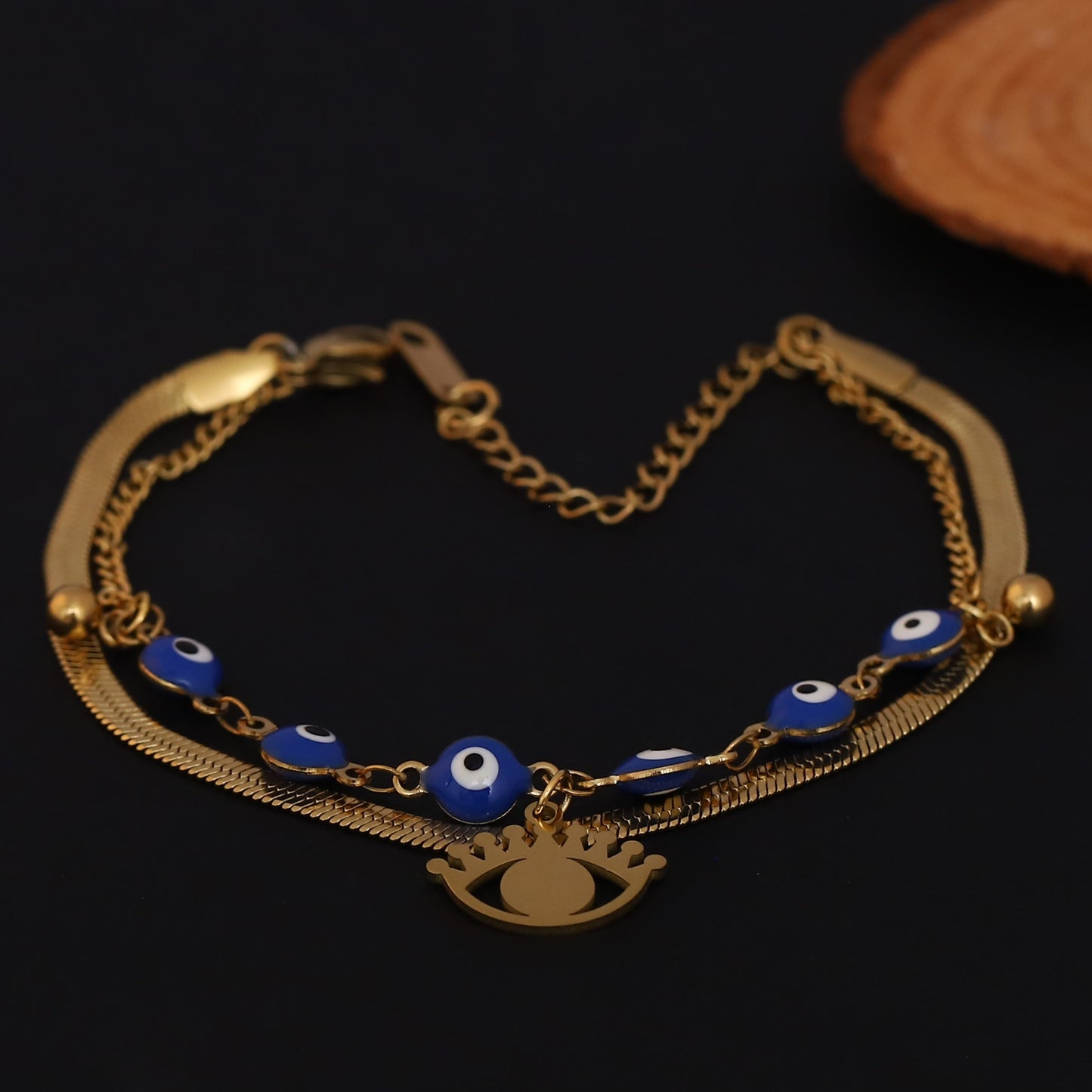 Gold Evil Eye Charm Bracelet - Layered Protection Jewelry for Women