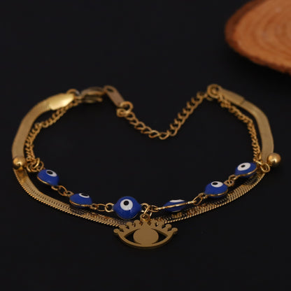 Gold Evil Eye Charm Bracelet - Layered Protection Jewelry for Women
