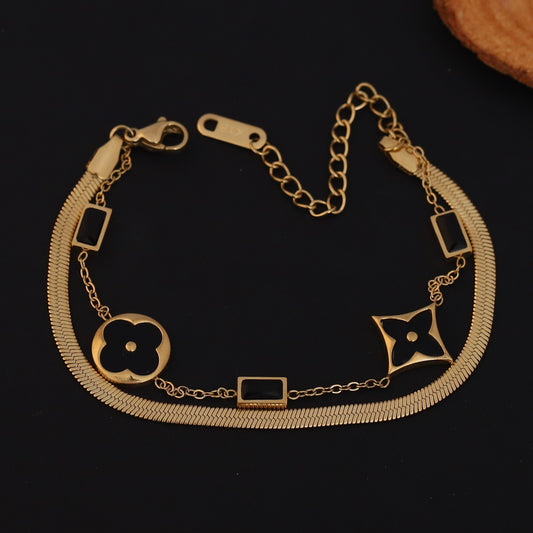 Chic Clover & Geometric Gold Chain Bracelet for Women