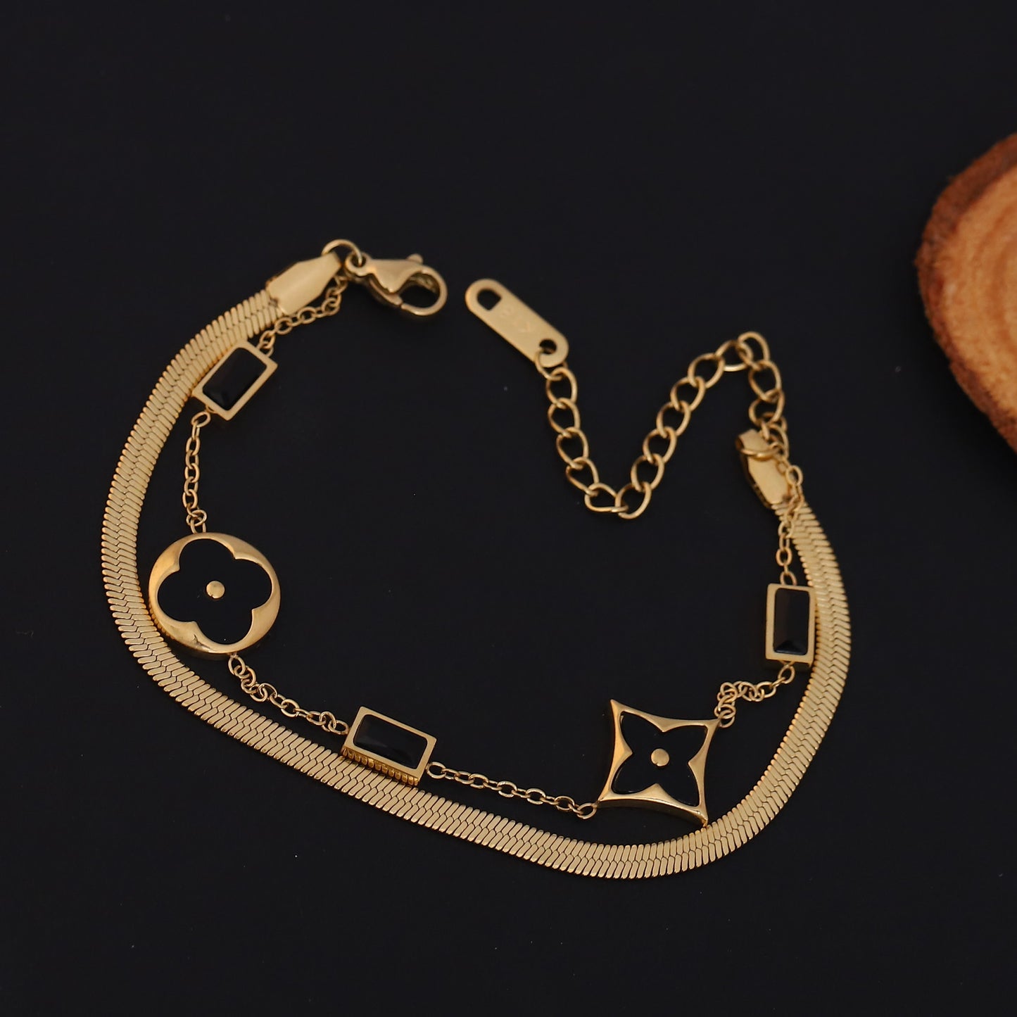 Chic Clover & Geometric Gold Chain Bracelet for Women