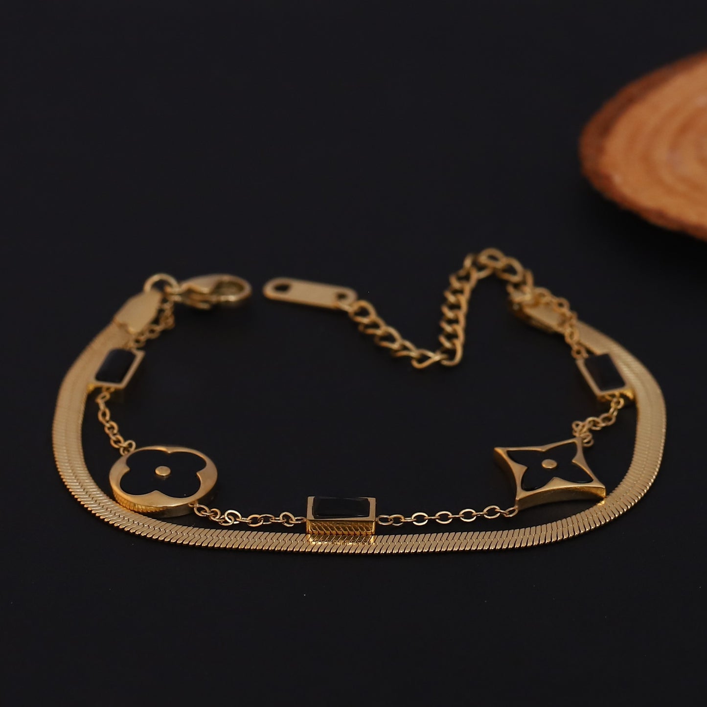 Chic Clover & Geometric Gold Chain Bracelet for Women