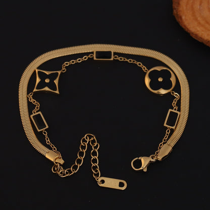 Chic Clover & Geometric Gold Chain Bracelet for Women