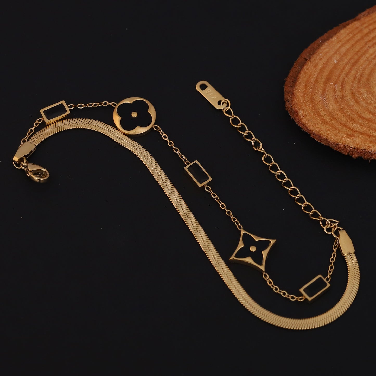 Chic Clover & Geometric Gold Chain Bracelet for Women