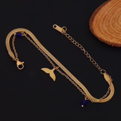 Gold Whale Tail Bracelet - Layered Ocean Charm Bracelet for Women
