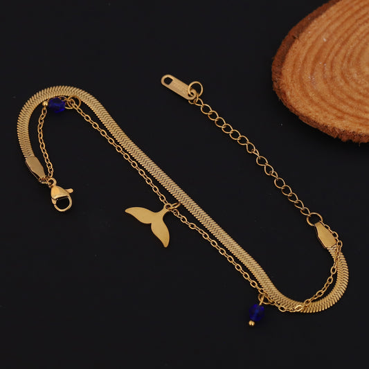 Gold Whale Tail Bracelet - Layered Ocean Charm Bracelet for Women