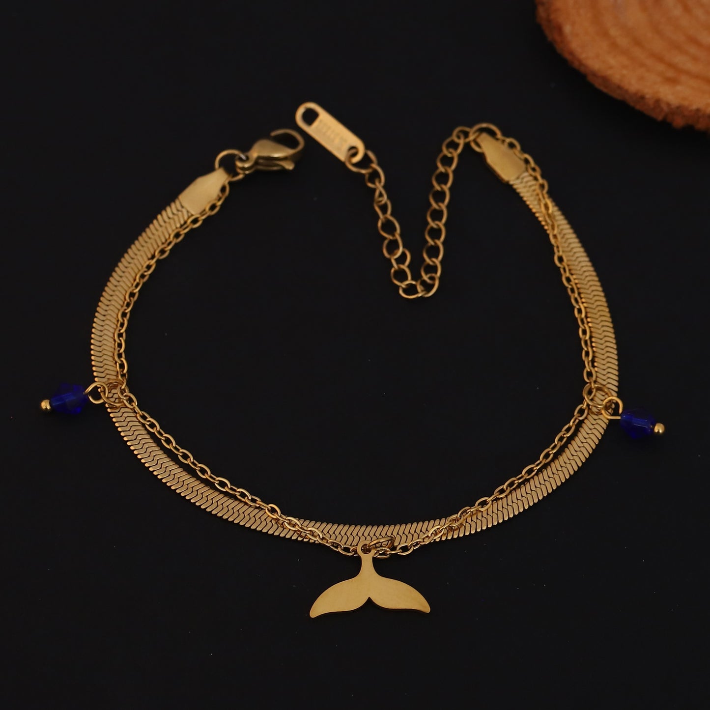 Gold Whale Tail Bracelet - Layered Ocean Charm Bracelet for Women