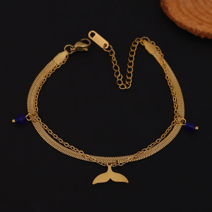 Gold Whale Tail Bracelet - Layered Ocean Charm Bracelet for Women