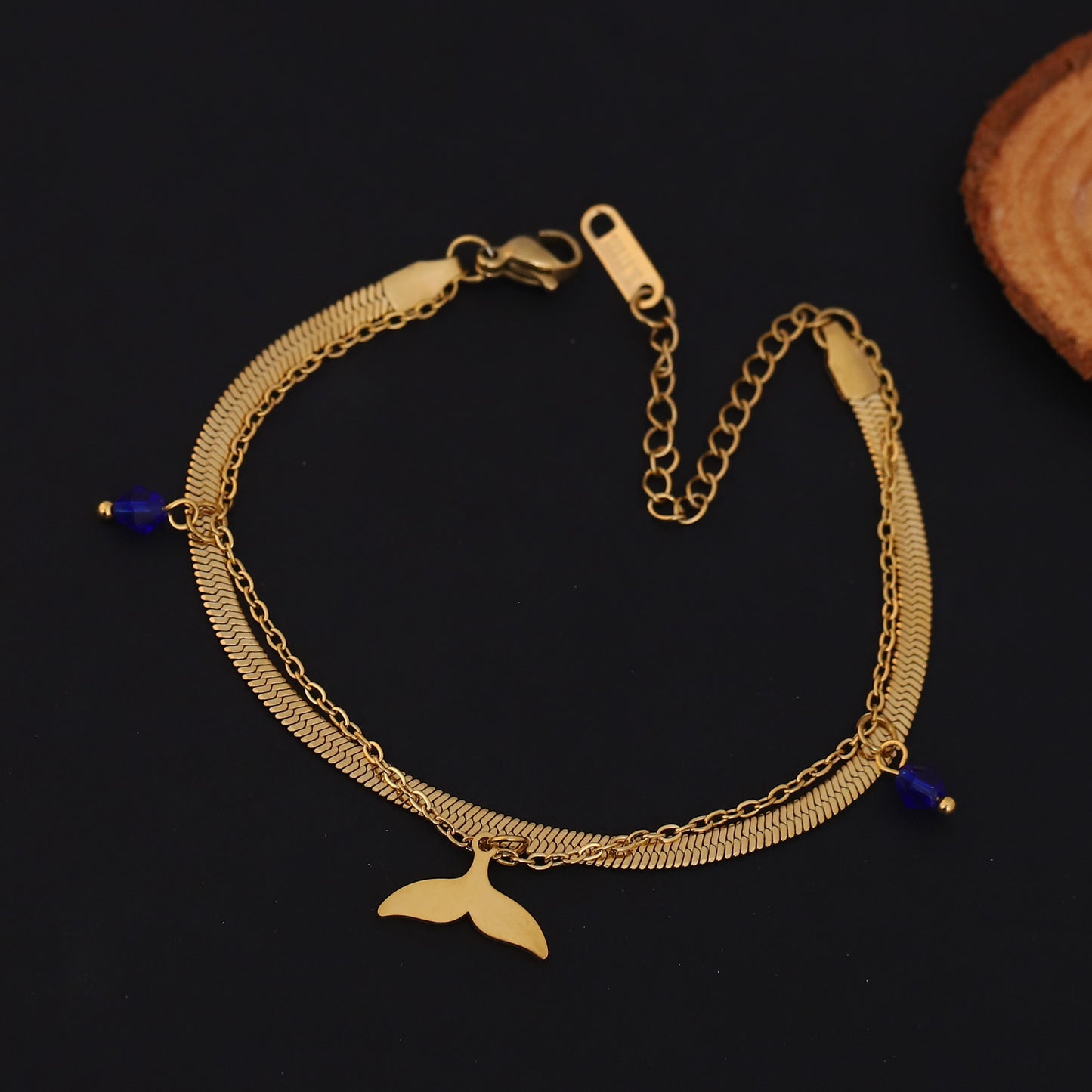 Gold Whale Tail Bracelet - Layered Ocean Charm Bracelet for Women