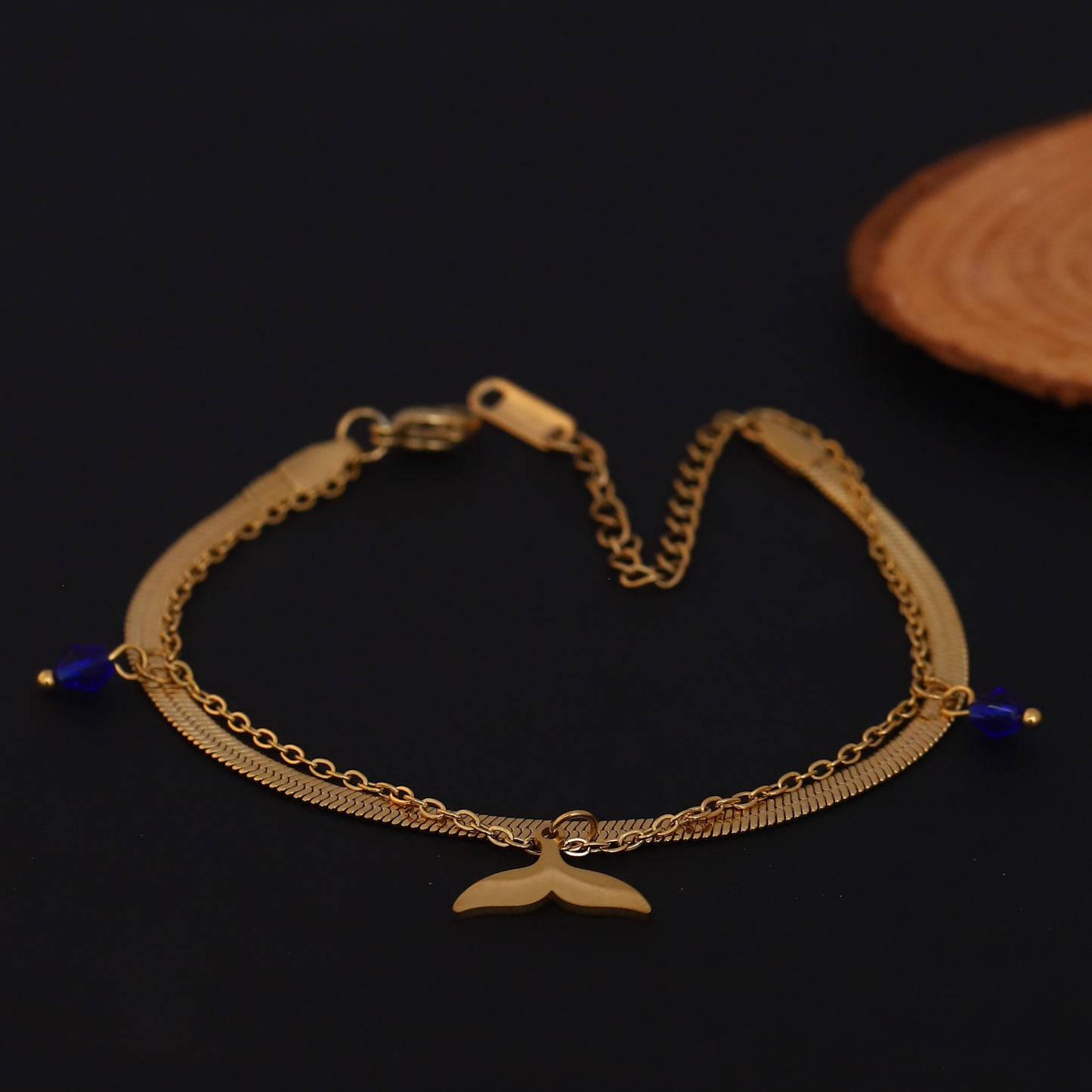 Gold Whale Tail Bracelet - Layered Ocean Charm Bracelet for Women