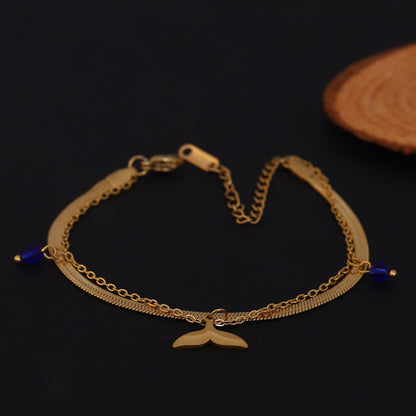 Gold Whale Tail Bracelet - Layered Ocean Charm Bracelet for Women