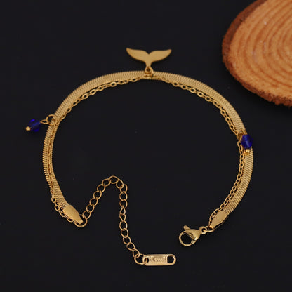 Gold Whale Tail Bracelet - Layered Ocean Charm Bracelet for Women
