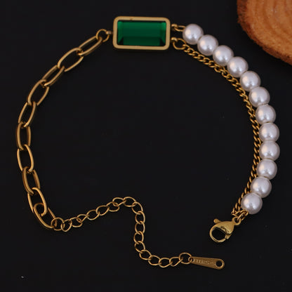 Green Stone &amp; Pearl Bracelet