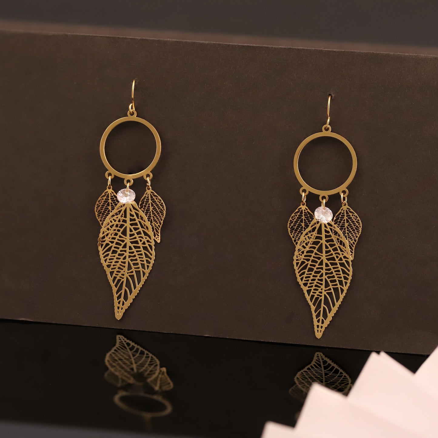 Bohemian Gold Leaf Dangle Earrings - Filigree Dreamcatcher-style Jewelry