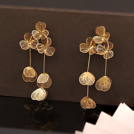 Delicate Gold Filigree Flower Drop Earrings - Elegant Floral Dangle Jewelry