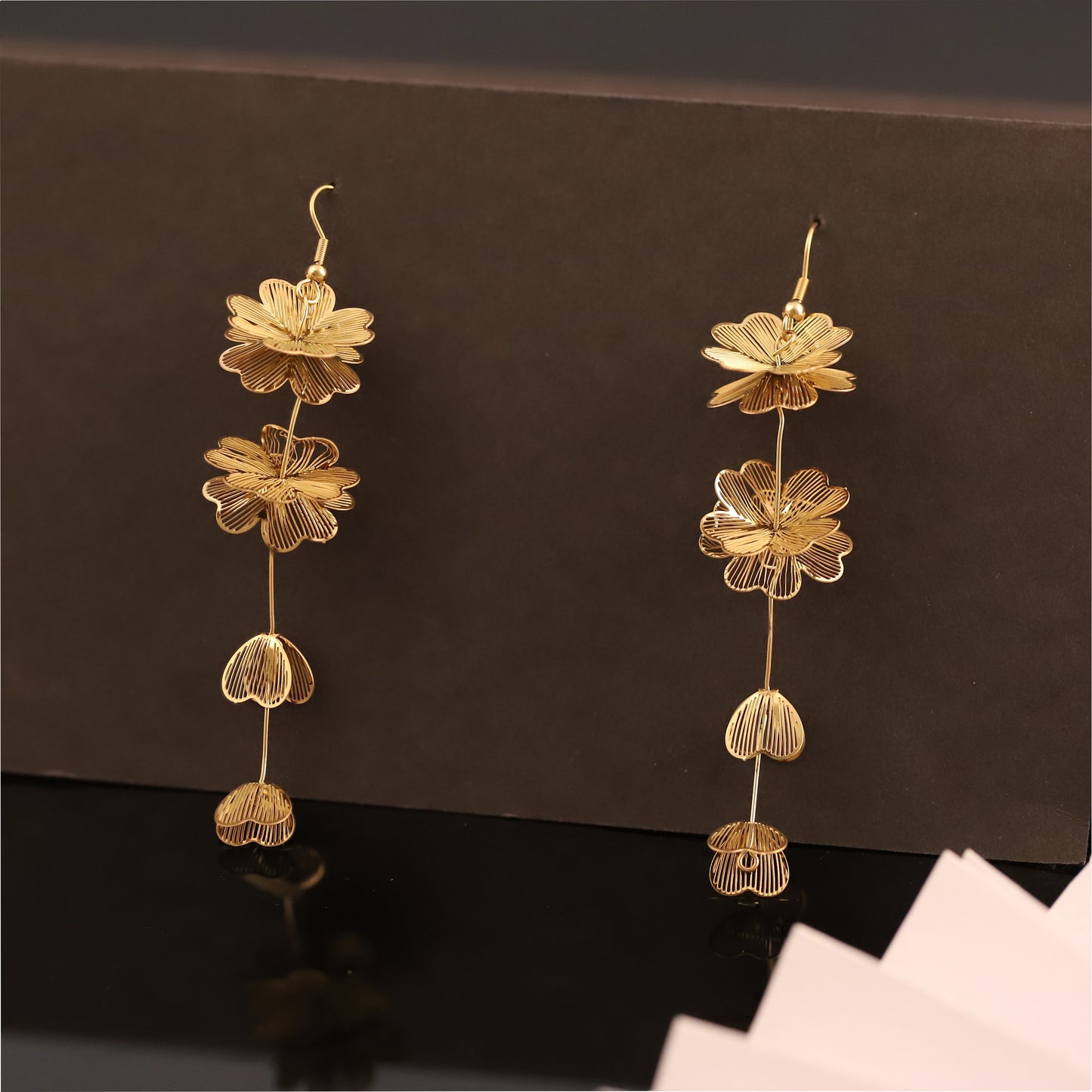 Elegant Gold Floral Drop Earrings | Delicate Flower Dangle Earrings for Women
