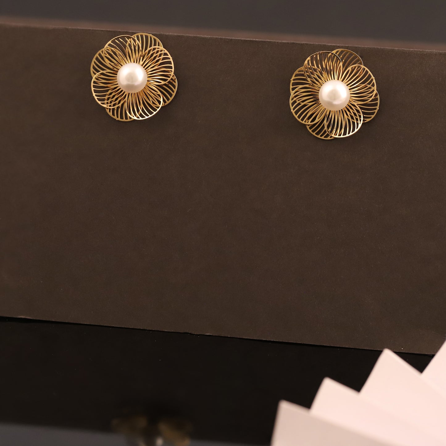 Floral Pearl Stud Earrings - Gold Flower Earrings with Pearl Center - Delicate Jewelry for Her