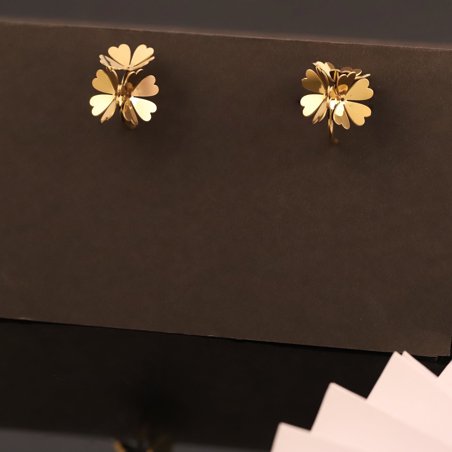 Three-Dimensional Gold Flower Stud Earrings - Sculptural Floral Jewelry
