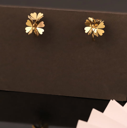 Three-Dimensional Gold Flower Stud Earrings - Sculptural Floral Jewelry