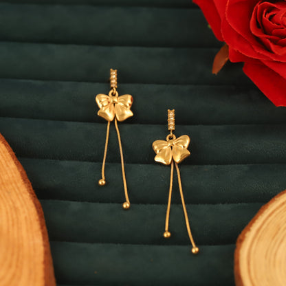 Elegant Gold Bow Tassel Drop Earrings