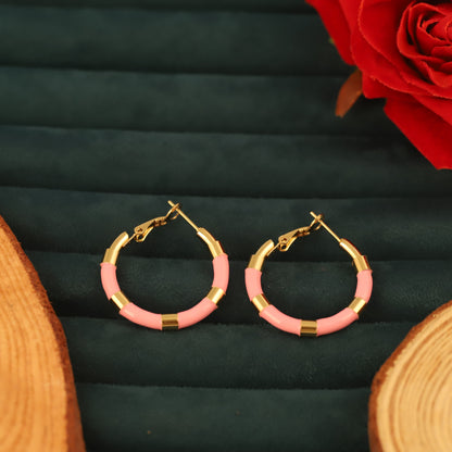 Chic Gold & Pink Enamel Hoop Earrings