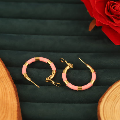 Chic Gold & Pink Enamel Hoop Earrings