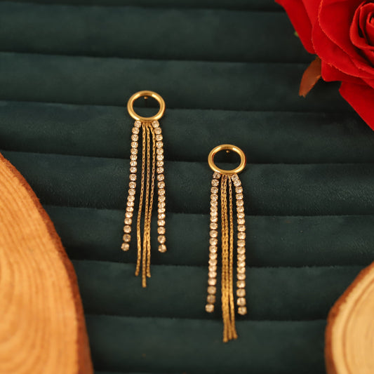 Sparkling Gold Crystal Tassel Drop Earrings