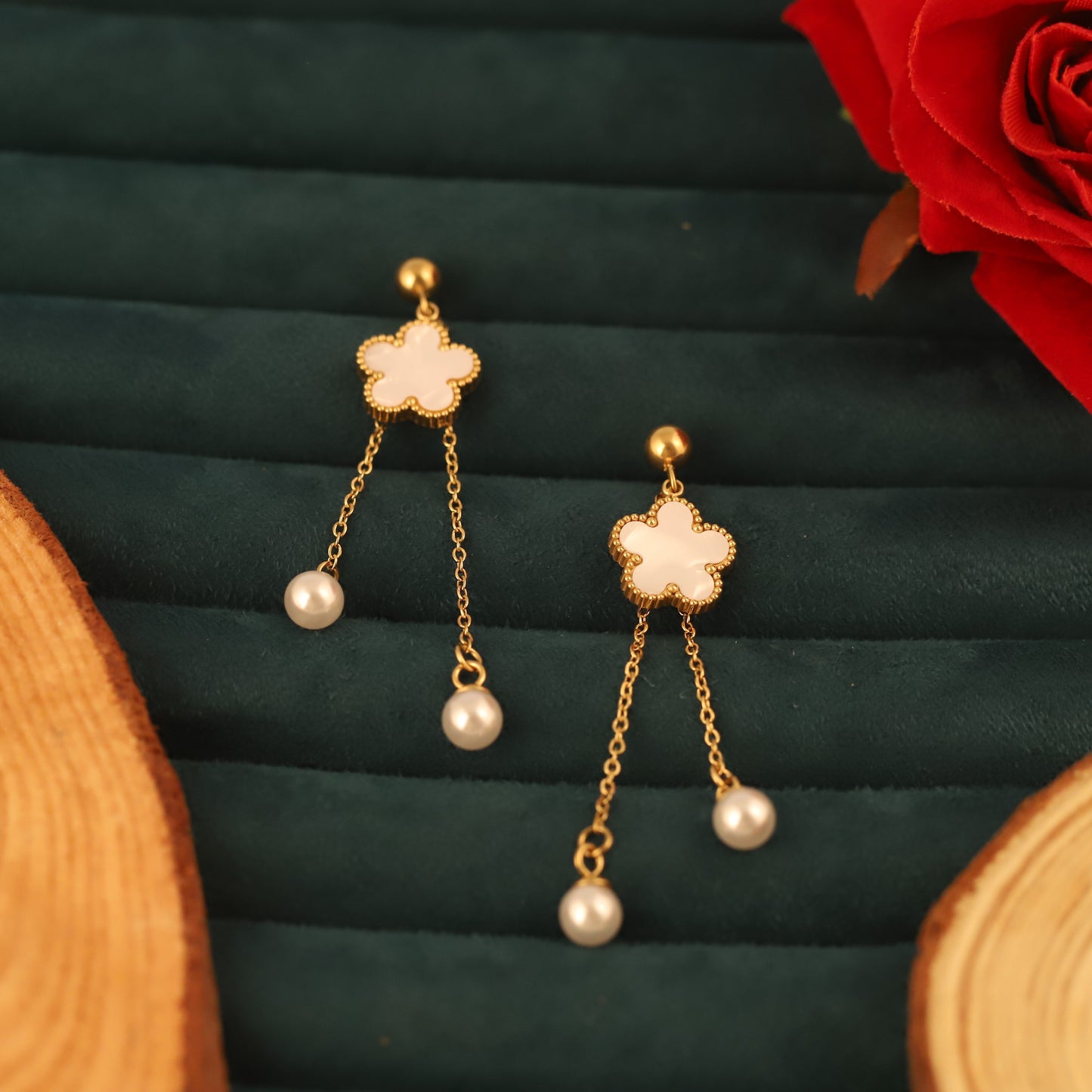 Elegant Gold Plated Cloud/Flower & Pearl Dangle Earrings