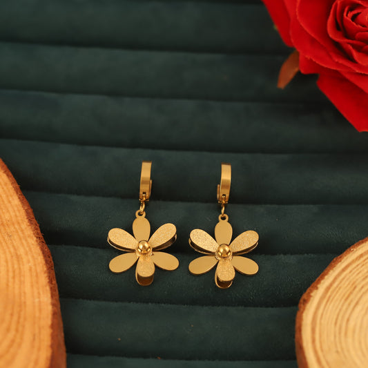 Gold Flower Dangle Earrings