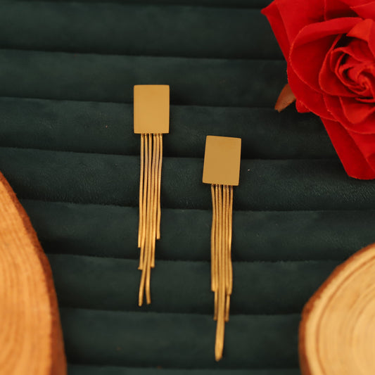 Modern Gold Bar Tassel Drop Earrings - Sleek & Elegant