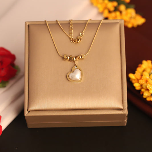 Dainty 22K Gold Plated Stainless Steel Heart MOP Pendant
