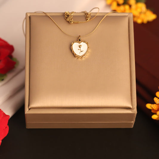 Dainty 22K Gold Plated Stainless Steel Floral Heart MOP Necklace