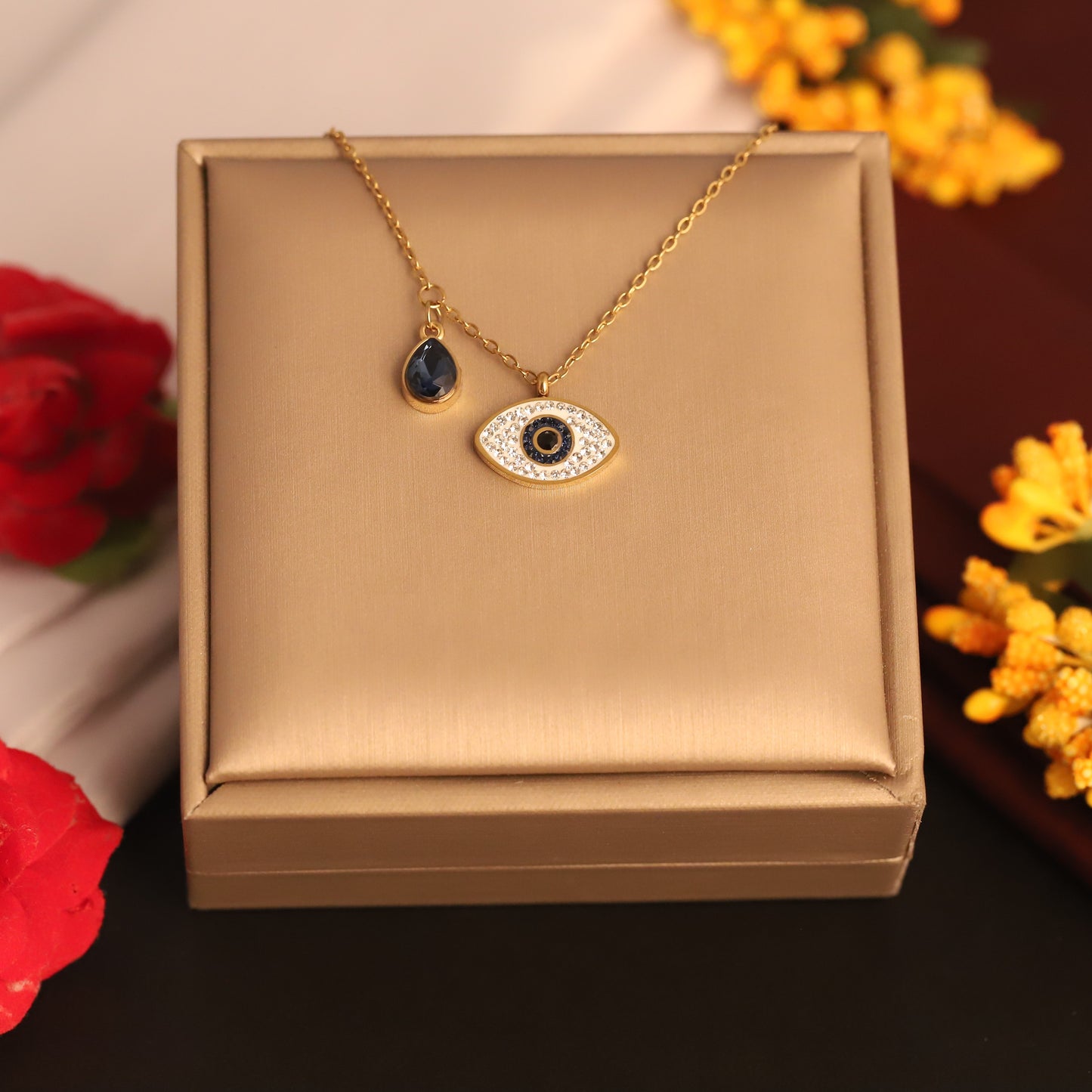 Durable 22K Gold Plated Stainless Steel Evil Eye Chain Pendant