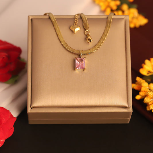 Trending 22K Gold Plated Pink Stone Butterfly Snake Chain Necklace - Waterproof & Adjustable