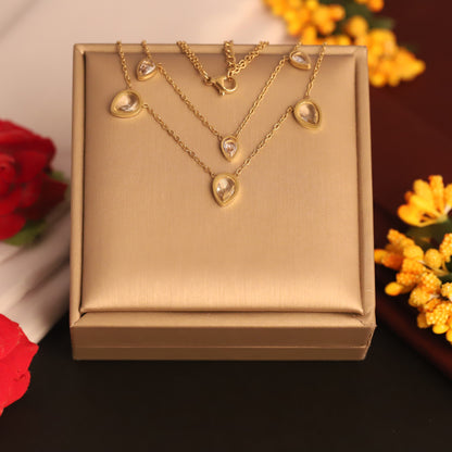 Waterproof 22K Gold Plated Stainless Steel Two-Layer White Stone Pendant