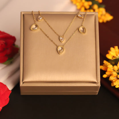 Waterproof 22K Gold Plated Stainless Steel Two-Layer White Stone Pendant