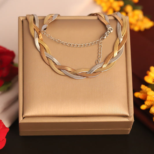 Luxurious 22K Gold Plated Three-Color Snake Chain Necklace - Waterproof & Adjustable