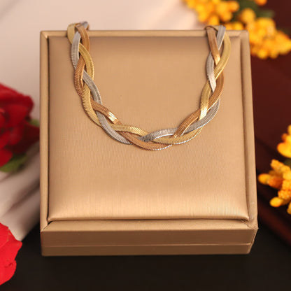 Luxurious 22K Gold Plated Three-Color Snake Chain Necklace - Waterproof & Adjustable