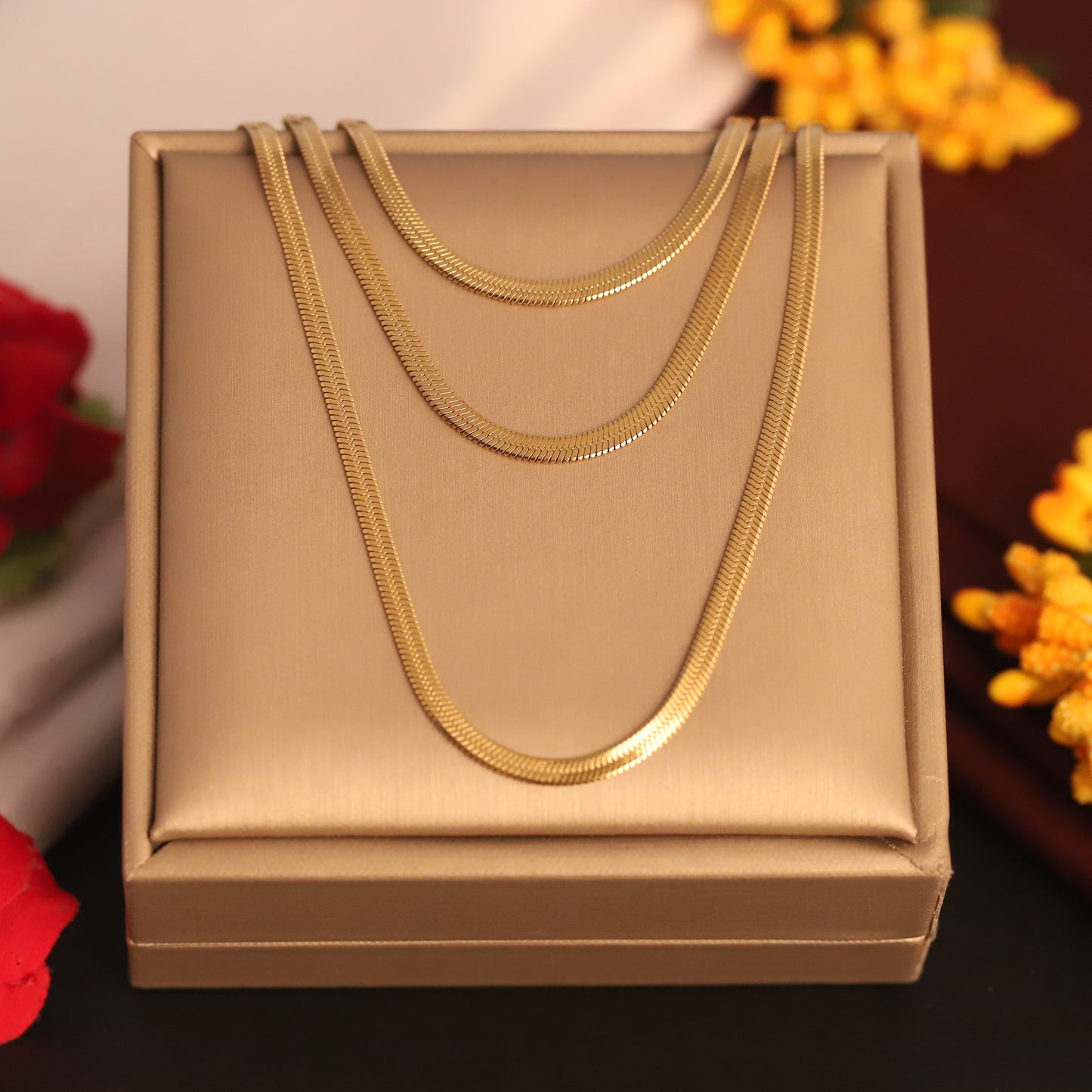 Trending 22K Gold Plated Waterproof 3-Layer Snake Chain Necklace with Butterfly Charm - Adjustable & Durable