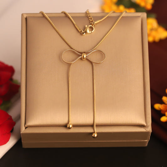 Dainty 22K Gold Plated Stainless Steel Bow Design Chain Pendant