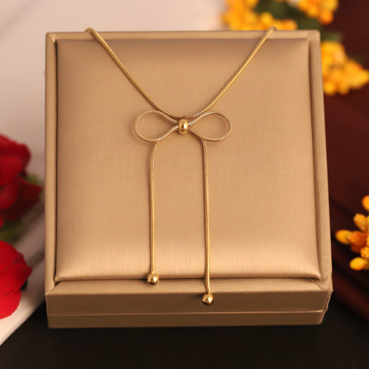 Dainty 22K Gold Plated Stainless Steel Bow Design Chain Pendant