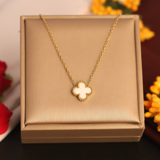 22K Gold Plated White Clover Butterfly Necklace | Waterproof Stainless Steel