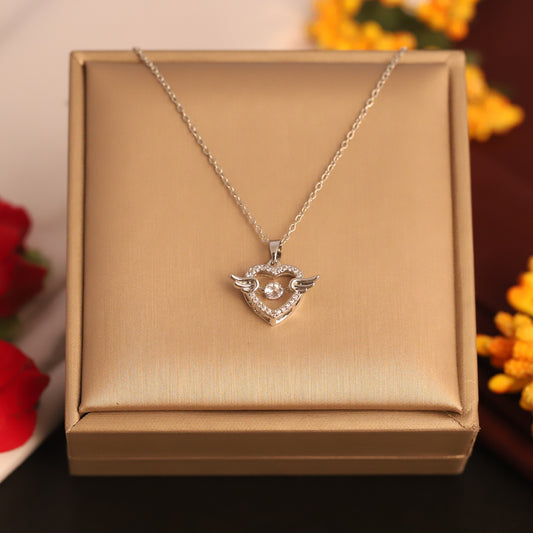 Silver Plated Stainless Steel Heart & Stone  Pendant
